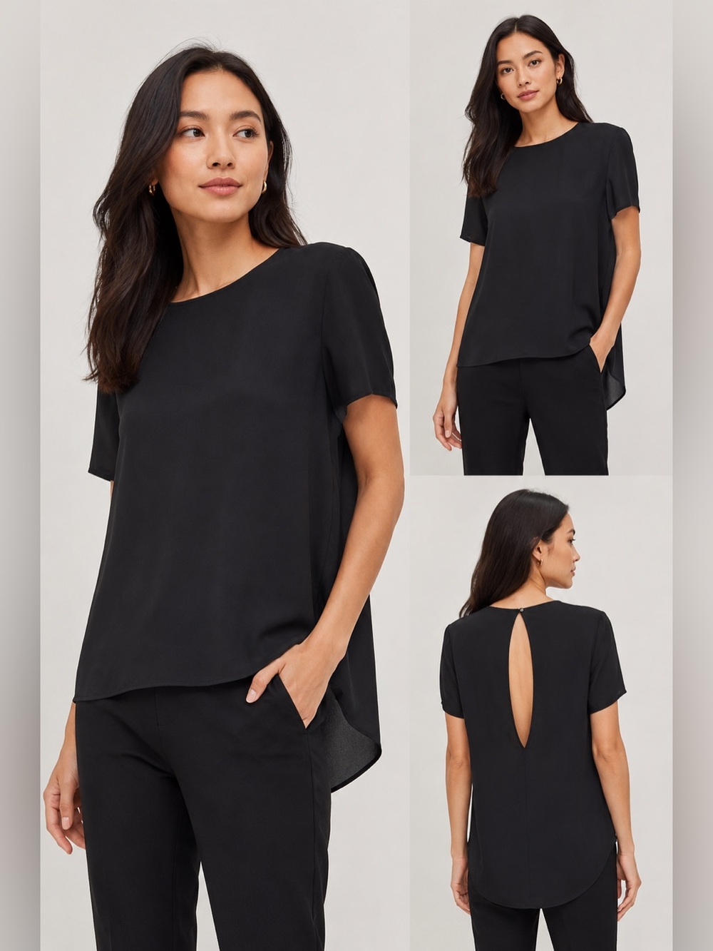 Wilfred 100% Silk High Low Blouse Black XXS Keyhole Back Top